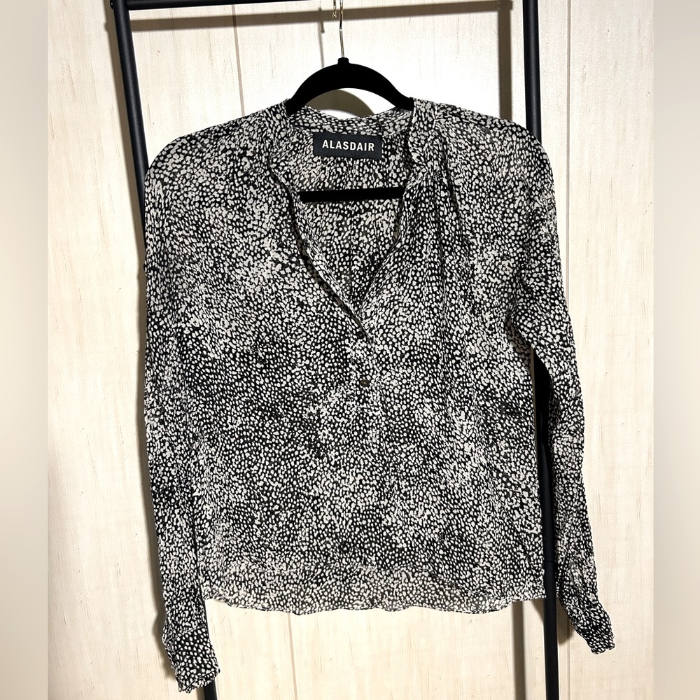 Alasdair Chiffon Sheer Blouse Black and White Henley Women’s Size XS